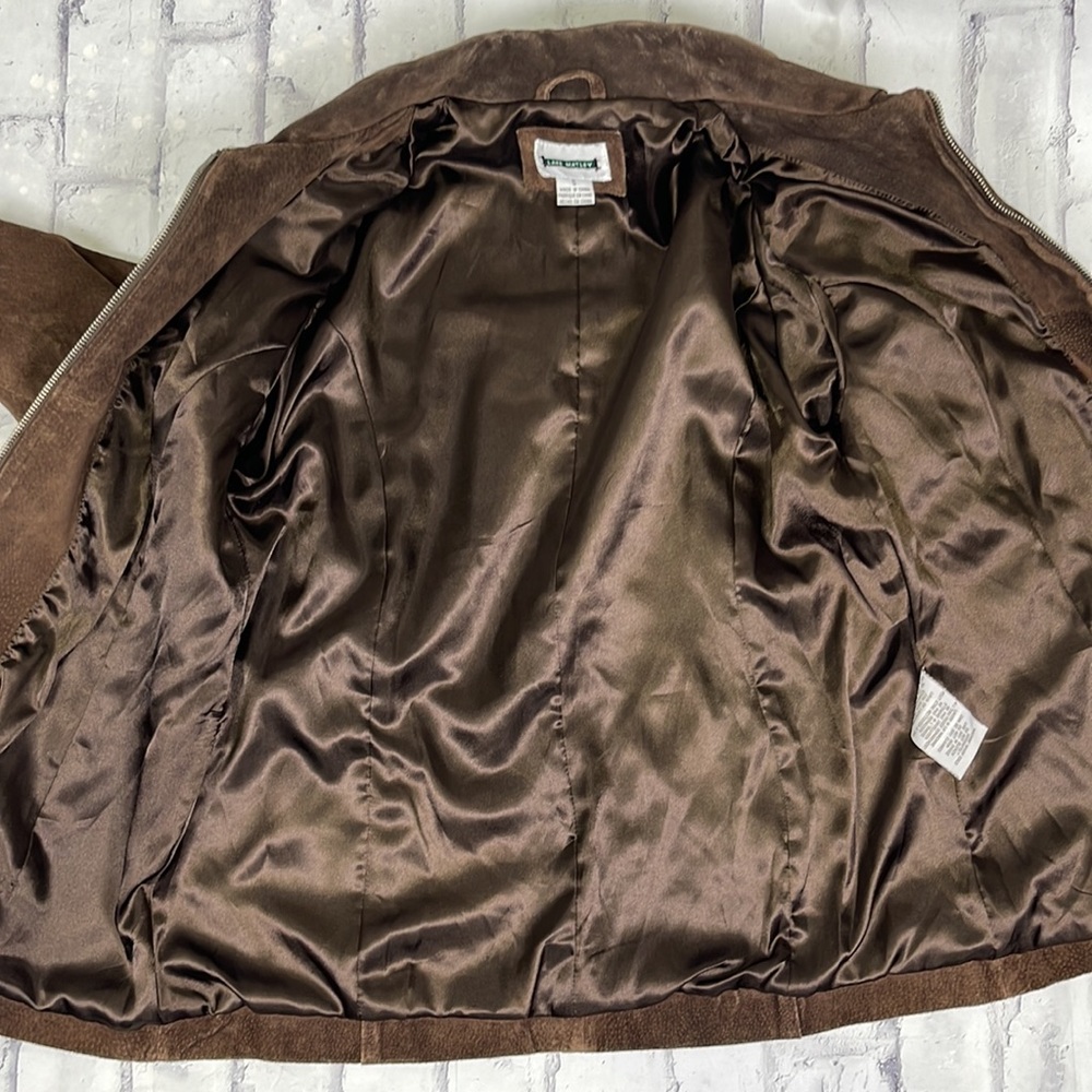 Lake Matley Suede Jacket Pockets Brown Full Zip Front Studded Embroidered Design - Picture 11 of 12